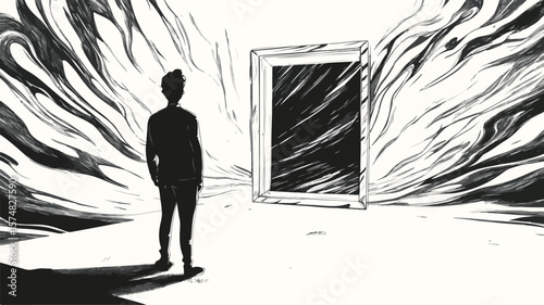 Professional Sketch of a Person Standing Distorted in Front, Artistic Illustration Concept