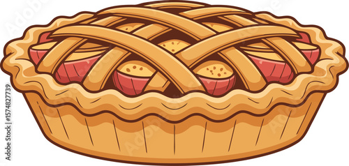 Fruit Pie with Lattice Crust Vector Illustration, Transparent Background.