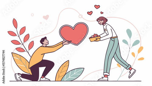 Valentine's day proposal vector illustration with heart and gifts for love and romantic celebration