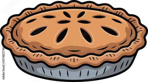 Whole Baked Pie with Lattice Crust Vector Illustration, Transparent Background.