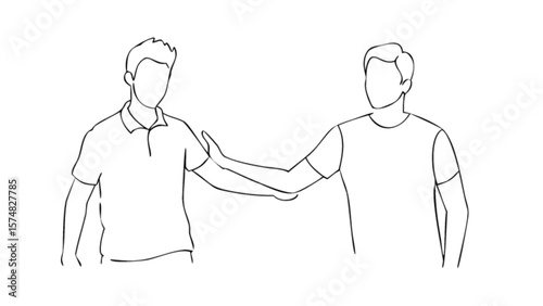 Line art illustration of two men one stopping the other hand gesture concept drawing vector graphic design