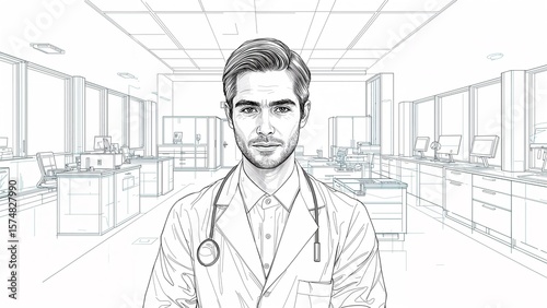 Photorealistic Male Doctor in Modern Clinic Discussing Medical Results with Patient