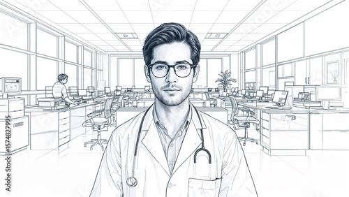 Photorealistic Male Doctor in Modern Clinic Discussing Medical Results with Patient