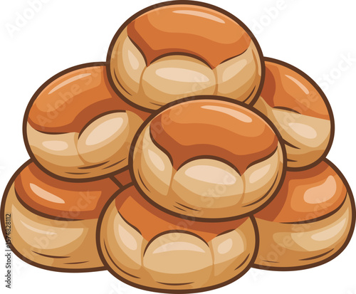 Pile of Delicious Cream Puff Pastries Vector Illustration, Transparent Background.