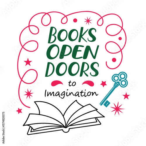 Books open doors to imagination with an open book and a key