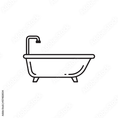 Simple Bathtub Outline Illustration Vector Graphic Minimalist Bathroom Fixture Isolated on White Background for Design Projects