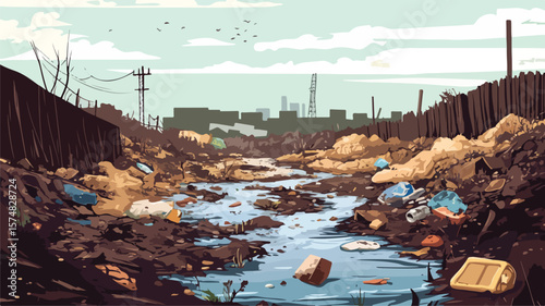 Putrid Mix of Decaying Waste and Toxic Chemicals in Urban Environment