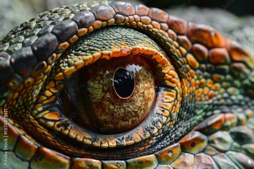 Fototapeta premium Extreme close up of a reptile eye, revealing intricate details of its scales and skin texture