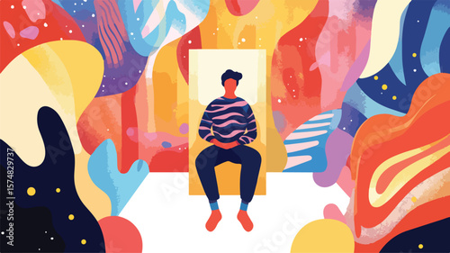 Sensory Room Relaxation: Individual Enjoys Serene Environment Surrounded by Calming Colors