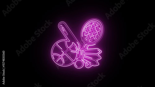Glowing neon line sports icon with dynamic motion. Sports animation HD video isolated on black background.