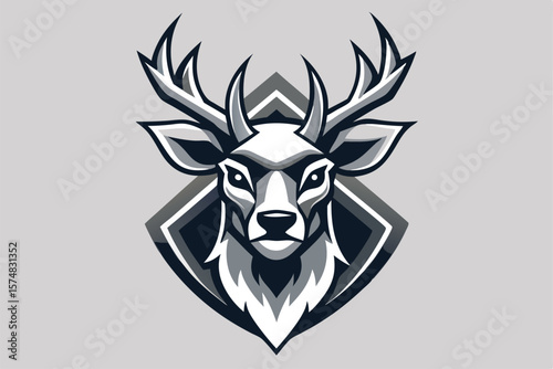 Bold monochrome deer head emblem powerfully stares out against a diamond backdrop
