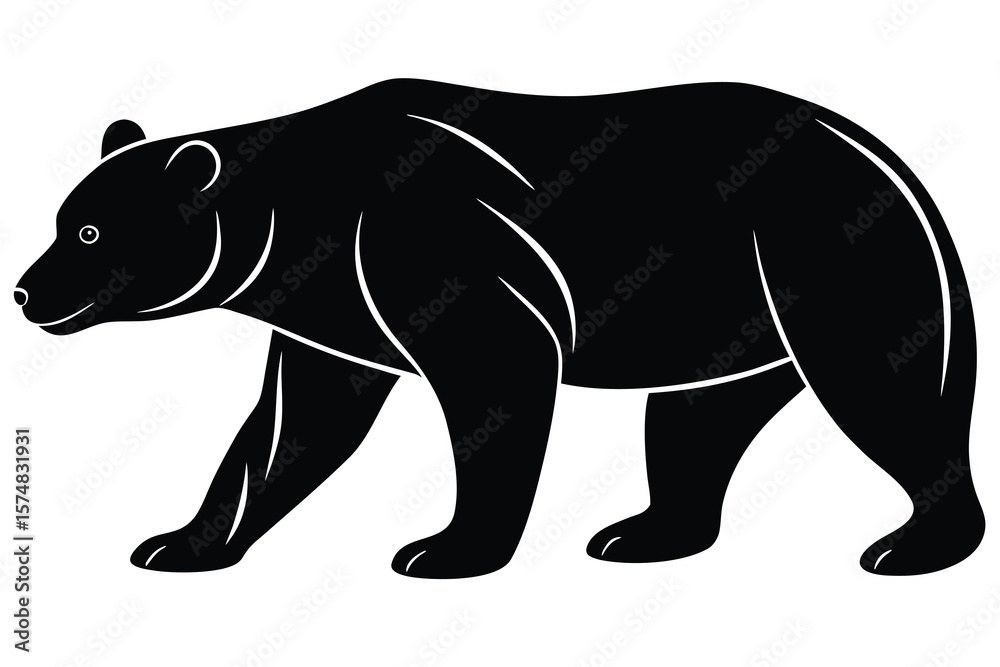 Fototapeta premium Black Bear Walking, Silhouette Illustration on White Background, Wildlife Animal for Design Use