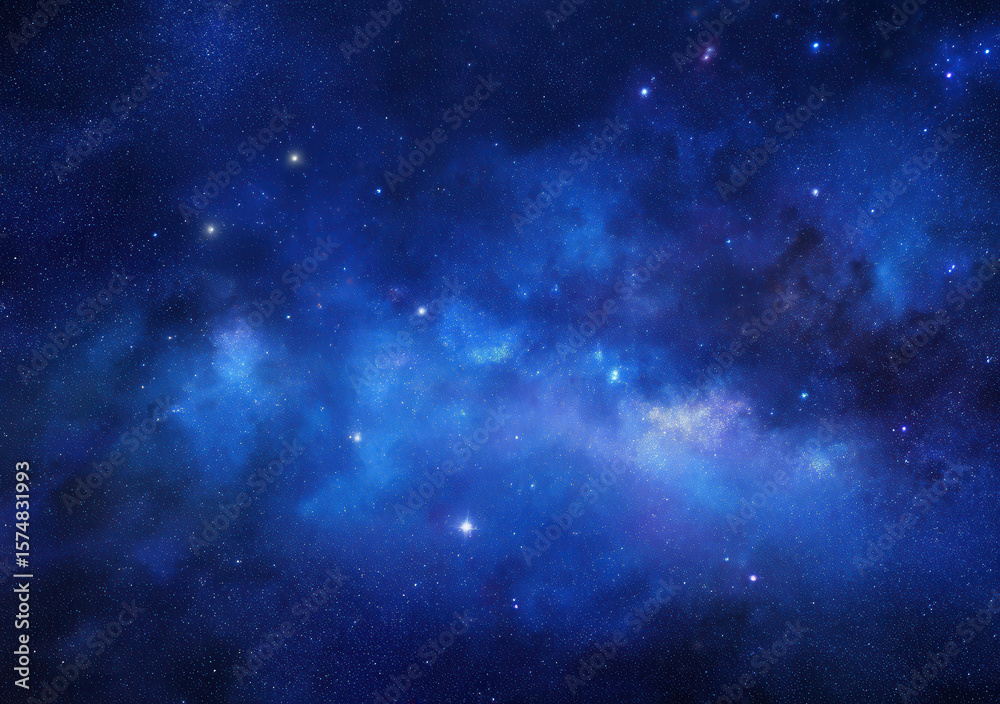 Fototapeta premium Vast expanse of blue night sky filled with shimmering stars and vibrant nebulae in a galaxy of infinite wonder