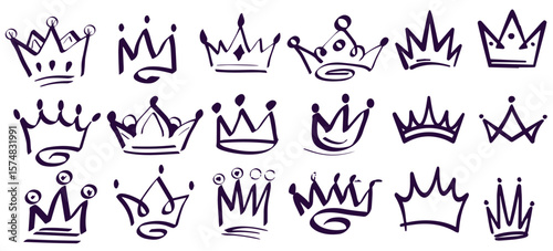 Set of hand drawn doodles crowns. Vector illustration