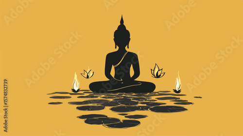 Elegant Buddha Silhouette Against Night Sky - Serene Religious Image