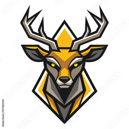 Front facing deer head features striking color accents on a white backdrop
