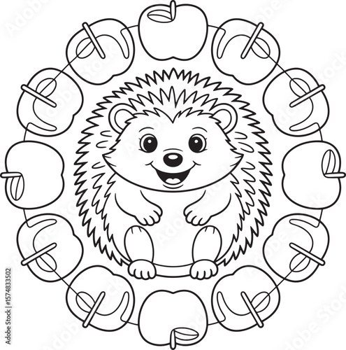 Hedgehog with mandala line art illustration premium quality