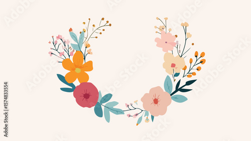 Elegant Geometric Flower Frame: Beautiful Semicircle Design
