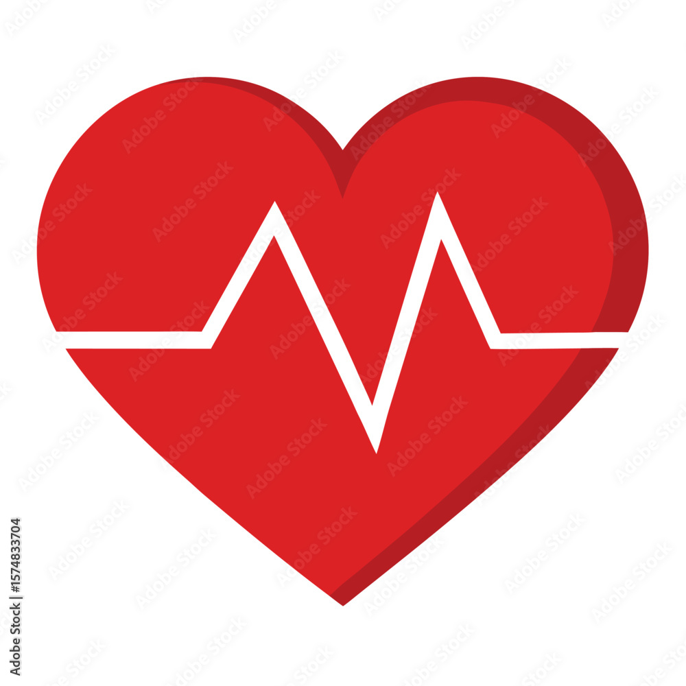 Abstract red heart silhouette with a dynamic pulse line isolated on white background Abstract red heart silhouette with a dynamic pulse line isolated on white background