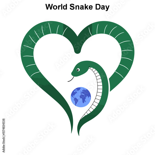 World Snake Day flat vector illustrations on white background – minimal snake awareness art with eco-friendly, educational and wildlife conservation themes, no shadow or gradient
