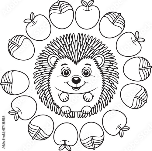 Hedgehog with mandala line art illustration premium quality