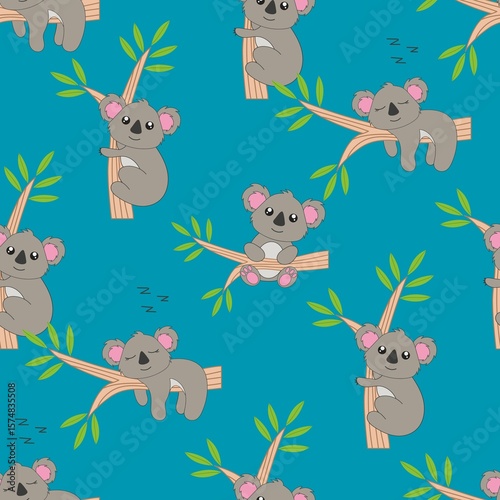 Photography seamless pattern with funny koala animal