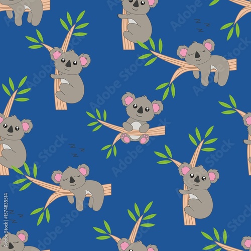 Photography seamless pattern with funny koala animal