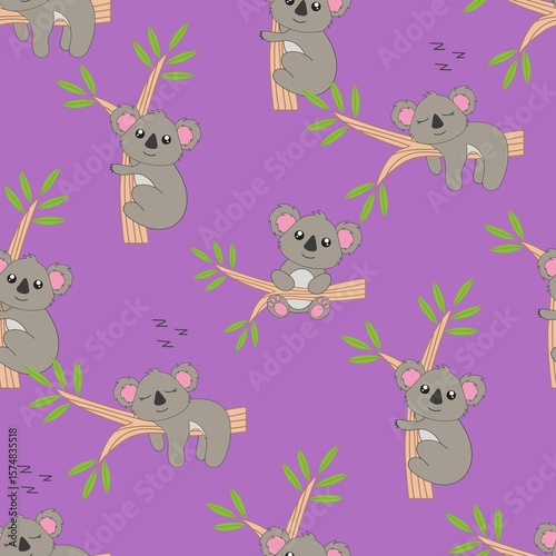 Photography seamless pattern with funny koala animal
