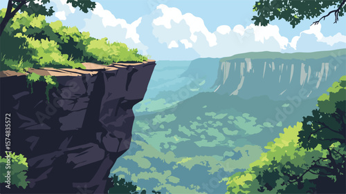 Verdant Foliage Adorning Towering Cliffs - Nature's Beauty Captured in Image