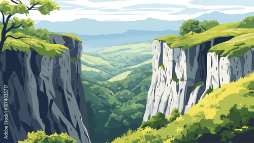 Majestic Towering Cliffs Covered in Lush Green Foliage Showcase Nature's Beauty