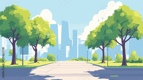 Urban Scene with Towering Trees Along the Sidewalk - Professional Landscape Photography