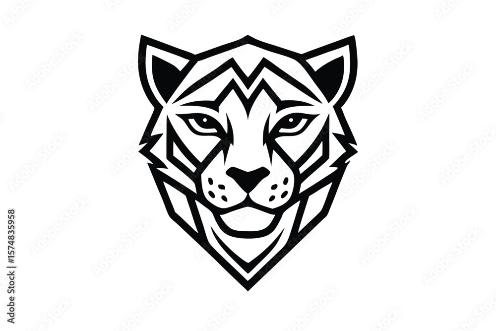 Fototapeta premium Black and white tiger head displays sharp lines and bold, geometric shapes