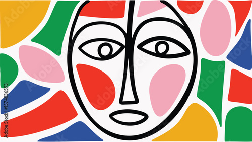 Abstract face with colorful geometric shapes creating a vibrant and modern artistic design style
