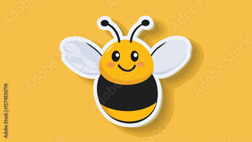 Cheerful Wasp Bee Icon Sticker - Bright Smiling Bee Illustration