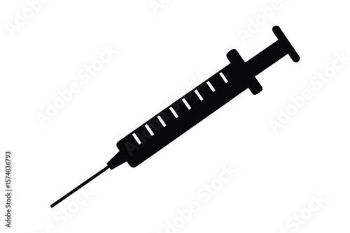 Black Silhouette of a Syringe for Medical Injections on a White Background