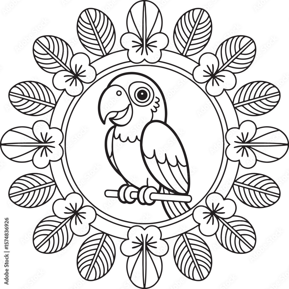 Fototapeta premium parrot with mandala line art illustration premium quality
