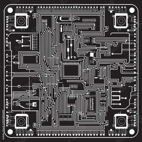  Microchip shapes and modular electronic patterns.tech themed maze vector