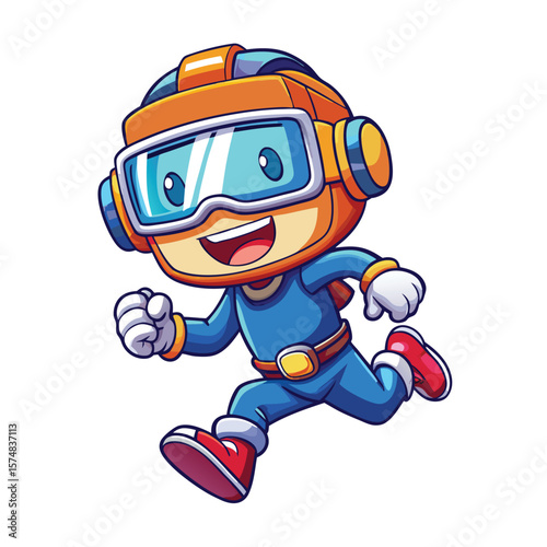 Cartoon character in space suit running