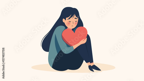 Portrait of Young Woman with Broken Heart and Sad Expression