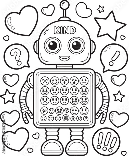 Robot with human line art illustration premium quality