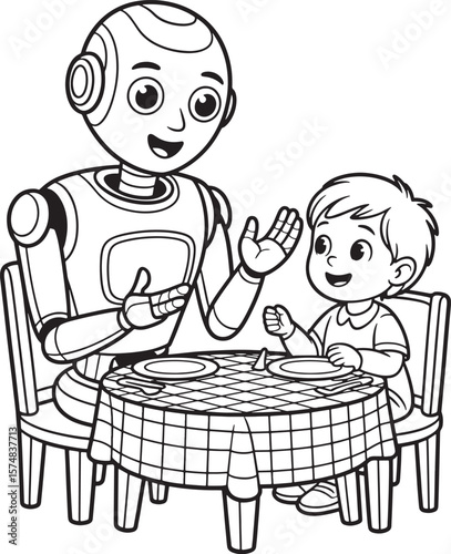 Robot with human line art illustration premium quality