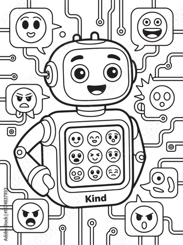 Robot with human line art illustration premium quality
