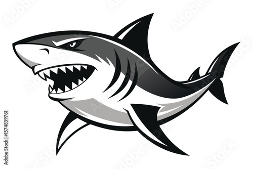 of a Stylized Gray and Black Shark with Open Mouth and Sharp Teeth