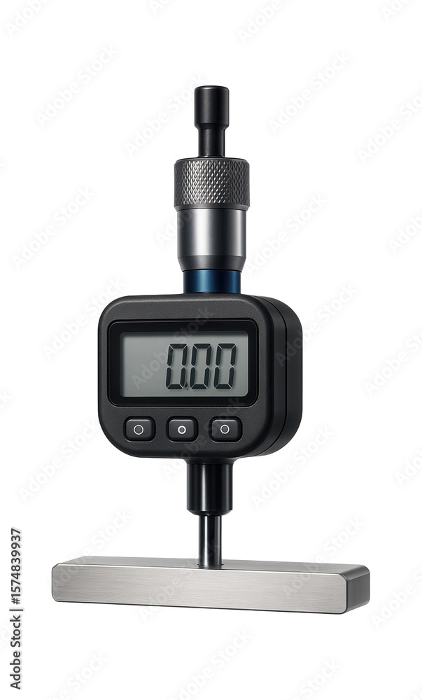 Digital depth micrometer with a flat base and a ratchet thimble for measuring recess depths in a tool and die workshop. Digital depth micrometer with a flat base and a ratchet thimble for measuring recess depths in a tool and die workshop.