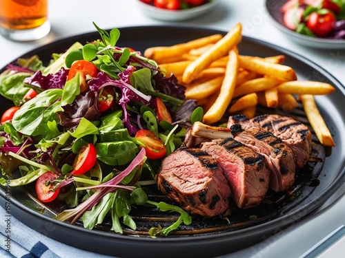 Grillteller mit saftigem Fleisch und großer Gemüse- / Salatbeilage