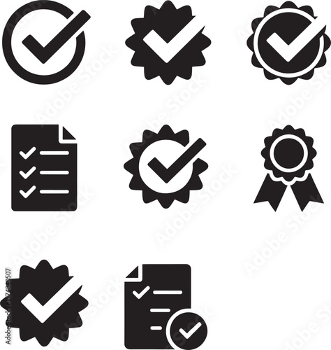 Checklist Icons Checkmarks, Badges, and Documents - Vector Graphics
