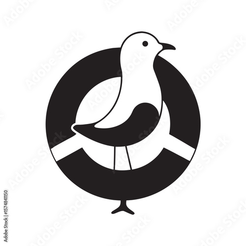 Seagull Sitting On Lifebuoy Ring Silhouette
