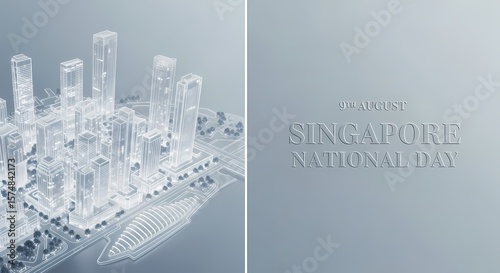 Singapore National Day themed image featuring a city skyline model and the text 