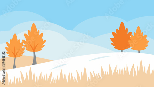 Autumn landscape vector illustration featuring fall trees with colorful maple leaves in a natural forest design