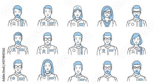 Diverse Team Portraits Twelve Clean Line Art Avatars of Racing Drivers.